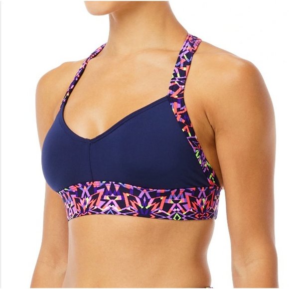 TYR DuraFast Carnivale Isla Sporty Bikini Swim Top Navy Multi Size Small 4/6 $45 - Picture 2 of 8